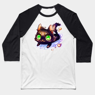 Black cat swimming Baseball T-Shirt